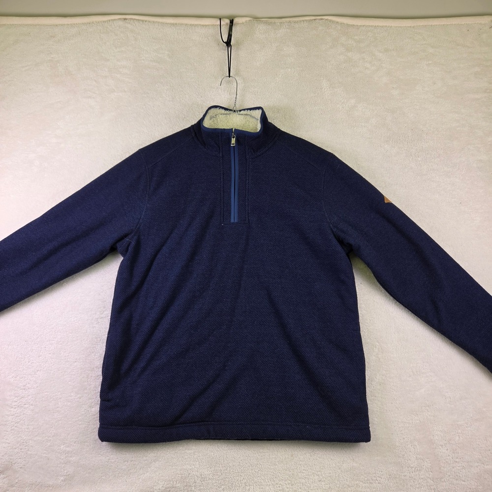 Orvis Mens Navy Blue Waffle Knit Sherpa Lined Quarter Zip Pullover Sweater Large